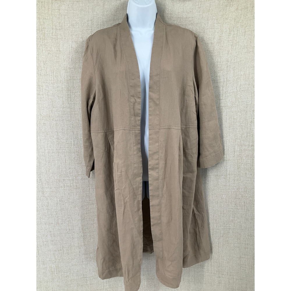 Pure Jill Elements Duster Cardigan Women Large Tan Linen Open Front Minimalist